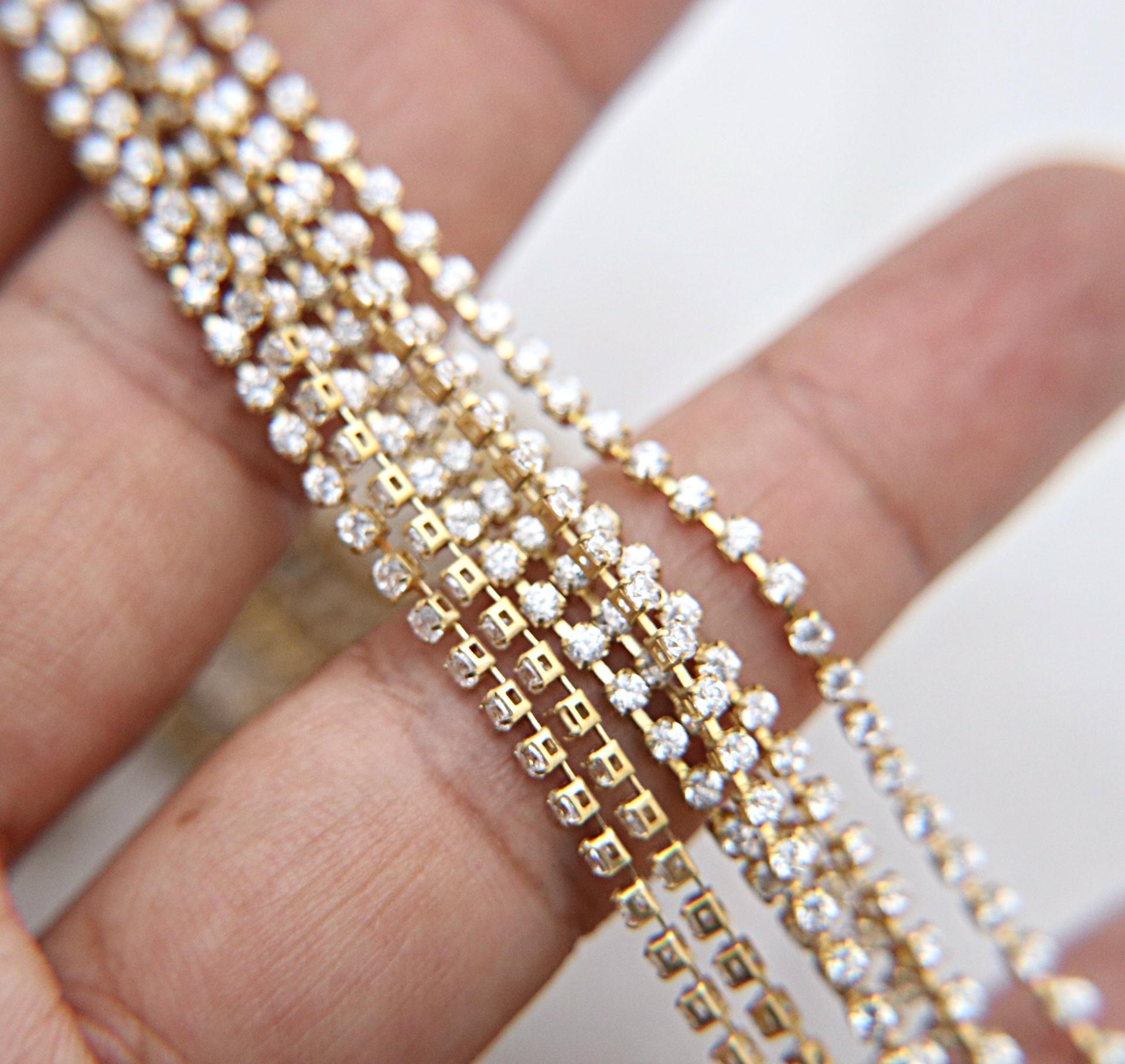 6ss/12ss  Clear Cubic zirconium diamond Rhinestone 0.5/1/2/5 Meters Brass Settings embroidery materials, craft findings, embellishments