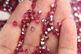 Swarovski (4mm) Ruby AB Bicones beads 36/72/144/432/720 Pieces, PREMIUM rainbow beads, jewelry making, embellishments, embroidery materials