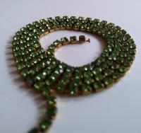 6 SS Rhinestone Chain Vintage Machine cut Peridot 2mm 1/2/5/15 Meters