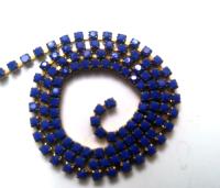 6 SS Rhinestone Chain Vintage Glass Pressed Chatons Opaque Royal Blue 2mm 1/2/5/15 Meters vintage findings, strass chains, craft supplies