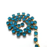 16 SS Rhinestone Chain Vintage Glass Capri Blue Frosted Antique Black Plated/Brass Settings 4mm 1/2/5/15 Meters