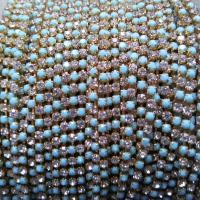 6SS Rhinestone Chain Turquoise Crystal (2mm) 1/2/5/15 Meters Brass/Vintage Black settings embroidery materials, jewelry making, strass chain