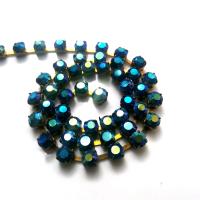 16 SS Rhinestone Chain Vintage Opaque Royal Blue AB 4mm 1/2/5/15 Meters jewelry making, embroidery materials, vintage rare findings