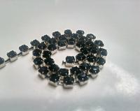 12 SS Rhinestone Chain Vintage Glass in Jet Silver Plated / Vintage Black 3mm 1/2/5/15 Meters