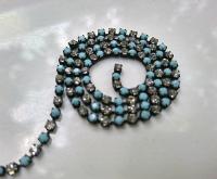 6SS Rhinestone Chain Turquoise Crystal (2mm) 1/2/5/15 Meters Brass/Vintage Black settings embroidery materials, jewelry making, strass chain