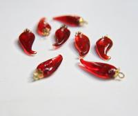 Vintage styled Chili Handmade Dangle in glass 25 mm long in Red Transparent (6 pieces)