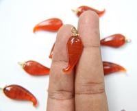 Vintage styled Chili Handmade Dangle in glass 25 mm long in Opal Saddle Brown (6 pieces)