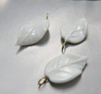 6 Iridescent White Glass Leaf Drop Beads With Embedded Loop 35 x 17 MM