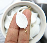 6 Iridescent White Glass Leaf Drop Beads With Embedded Loop 35 x 17 MM