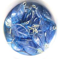 6 Iridescent Capri Blue Glass Leaf Drop Beads With Embedded Loop 35 x 17 MM