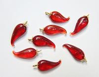 Vintage styled Chili Handmade Dangle in glass 25 mm long in Red Transparent (6 pieces)