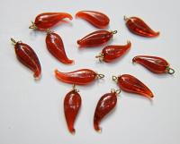 Vintage styled Chili Handmade Dangle in glass 25 mm long in Opal Saddle Brown (6 pieces)