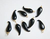 Vintage styled Chili Handmade Dangle in glass 25 mm long in Jet Black (6 pieces)