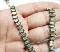 Swarovski Snake Baguette chain 7x3 mm in Erinite (360) settings in Brass 0.5/1/2 Meters