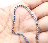 18pp Swarovski Vintage Chain in Sapphire (2.5mm) 0.5/1/2/5 Meters Brass Settings vintage findings, strass chains, craft supplies, rare