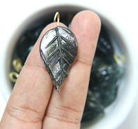 Iridescent Graphite Glass Leaf Drop Beads With Embedded Loop 35 x 17 MM Charms 6/30 pieces