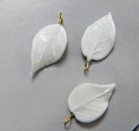 6 Iridescent White Glass Leaf Drop Beads With Embedded Loop 35 x 17 MM