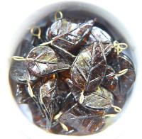 6 Iridescent Dark Brown Glass Leaf Drop Beads With Embedded Loop 35 x 17 MM Charms