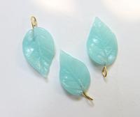 6 Iridescent Mint Opal Glass Leaf Drop Beads With Embedded Loop 35 x 17 MM