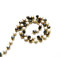 12 SS Rhinestone Chain Vintage Glass Black & White in Brass Settings 3mm 1/2/5/15 Meters