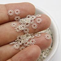 Silver Plated Handmade Brass Flower Beads 5/10/100/500 Grams 4.5/5/5.5 mm Haute Couture embroidery materials, wedding decoration, sequins