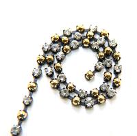 16ss Vintage Swarovski Rhinestone Chain in Crystal and Gold Pearls (4mm) 0.5/1/2/5/15 Meters Wedding Bridal Supplies|Jewelry|Decoration