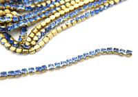 4mm Square Swarovski fancy Rhinestone Chain in Sapphire 0.5/1 Meter Brass Settings Wedding Bridal Supplies|Decoration