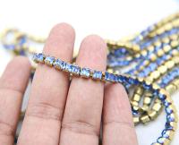 4mm Square Swarovski fancy Rhinestone Chain in Sapphire 0.5/1 Meter Brass Settings Wedding Bridal Supplies|Decoration