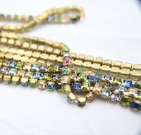 4mm Square Swarovski fancy Rhinestone Chain in Multi Color0.5/1 Meter Brass Settings Wedding Bridal Supplies|Decoration