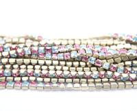 4mm Square Swarovski fancy Rhinestone Chain in Rose & Aquamarine 0.5/1 Meter Brass Settings Wedding Bridal Supplies|Decoration