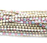 4mm Square Swarovski fancy Rhinestone Chain in Rose & Aquamarine 0.5/1 Meter Brass Settings Wedding Bridal Supplies|Decoration