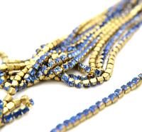4mm Square Swarovski fancy Rhinestone Chain in Sapphire 0.5/1 Meter Brass Settings Wedding Bridal Supplies|Decoration