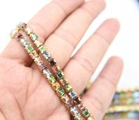 4mm Square Swarovski fancy Rhinestone Chain in Multi Color0.5/1 Meter Brass Settings Wedding Bridal Supplies|Decoration