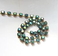 16 SS Rhinestone Chain Vintage Pressed Chatons Emerald AB Aurore Boreale 4mm 1/2/5/15 Meters jewelery supply, embroidery materials