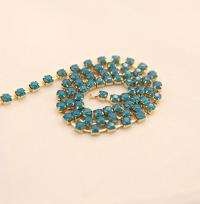 16 SS Rhinestone Chain Swarovski in Caribbean Blue Opal 4mm 0.5/1/2/5/15 Meters vintage findings, strass chains