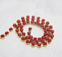 16 SS Rhinestone Chain Swarovski in Dark Red Coral 4mm 0.5/1/2/5/15 Meters vintage findings, strass chains