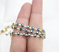 16 SS Rhinestone Chain Swarovski in Crystal Metallic Blue 4mm 0.5/1/2/5/15 Meters vintage findings, strass chains, craft supplies, rare