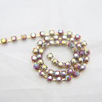 16 SS Rhinestone Chain Vintage Glass Brown Aurore Boreale (4mm) 1/2/5/15 Meters vintage findings, jewelry making, craft supplies, embroidery