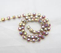 16 SS Rhinestone Chain Vintage Glass Brown Aurore Boreale (4mm) 1/2/5/15 Meters vintage findings, jewelry making, craft supplies, embroidery