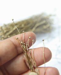 Handmade Silver/ Antique Gold two Ball Headpins 26/28/30 gauge - 2.75 inch long - 70mm 20/50/150 grams vintage supply, wire craft supply