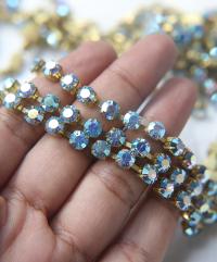 28ss Swarovski Rhinestone Chain in Aurore Boreale 7 COLORS (6mm) 0.5/1/2/5 Meters Brass Settings Bridal Supplies|Jewelry Making, wedding