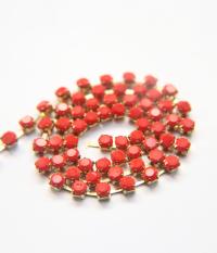 16 SS Rhinestone Chain Vintage Glass Pressed Chatons Coral Red Opaque (4mm) 1/2/5/15 Meters