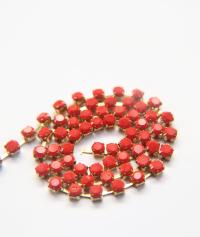 16 SS Rhinestone Chain Vintage Glass Pressed Chatons Coral Red Opaque (4mm) 1/2/5/15 Meters