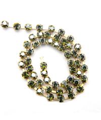 16 SS Rhinestone Chain Swarovski in Olivine Satin 4mm 0.5/1/2/5/15 Meters vintage findings, strass chains, craft supplies, jewelry making