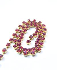18ss Swarovski Rhinestone Chain in Fuchsia (4.2mm) 0.5/1/2/5 Meters Bridal Supplies, vintage findings, embroidery materials, strass chains
