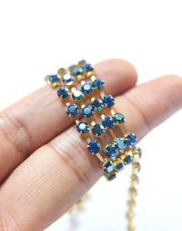 16 SS Rhinestone Chain Swarovski in Capri Blue & Metallic Blue 4mm 0.5/1/2/5/15 Meters vintage findings, strass chains, premium materials