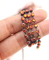 16ss Swarovski 2088 Chain in Flat Back Fireopal (4mm) 0.5/1/2/5 Meters Vintage Black Settings Wedding Cake Decoration Brooch Bouquet Supply