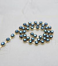 16 SS Rhinestone Chain Swarovski in Crystal Metallic Blue 4mm 0.5/1/2/5/15 Meters vintage findings, strass chains, craft supplies, rare