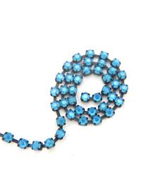 16ss Swarovski 2088 Chain in Flat Back Caribbean Blue Opal (4mm) 0.5/1/2/5 Meters Vintage Black Settings Bridal Supplies|Jewelry Making