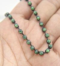 16ss Swarovski 2088 Chain in Flat Back Palace Green Opal (4mm) 0.5/1/2/5 Meters Vintage Black Settings Bridal Supplies|Jewelry Making